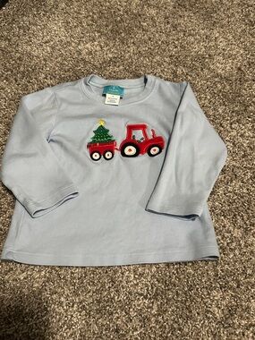 Light Blue Long Sleeve Tee with Red Tractor & Green Tree